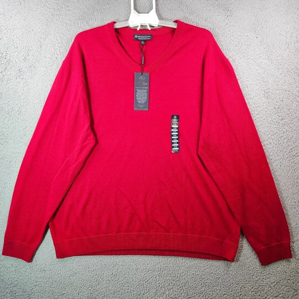 $99 NWT‎ Hart Schaffner Marx 2XB 2X Sweater Men Merino Wool V-Neck Red